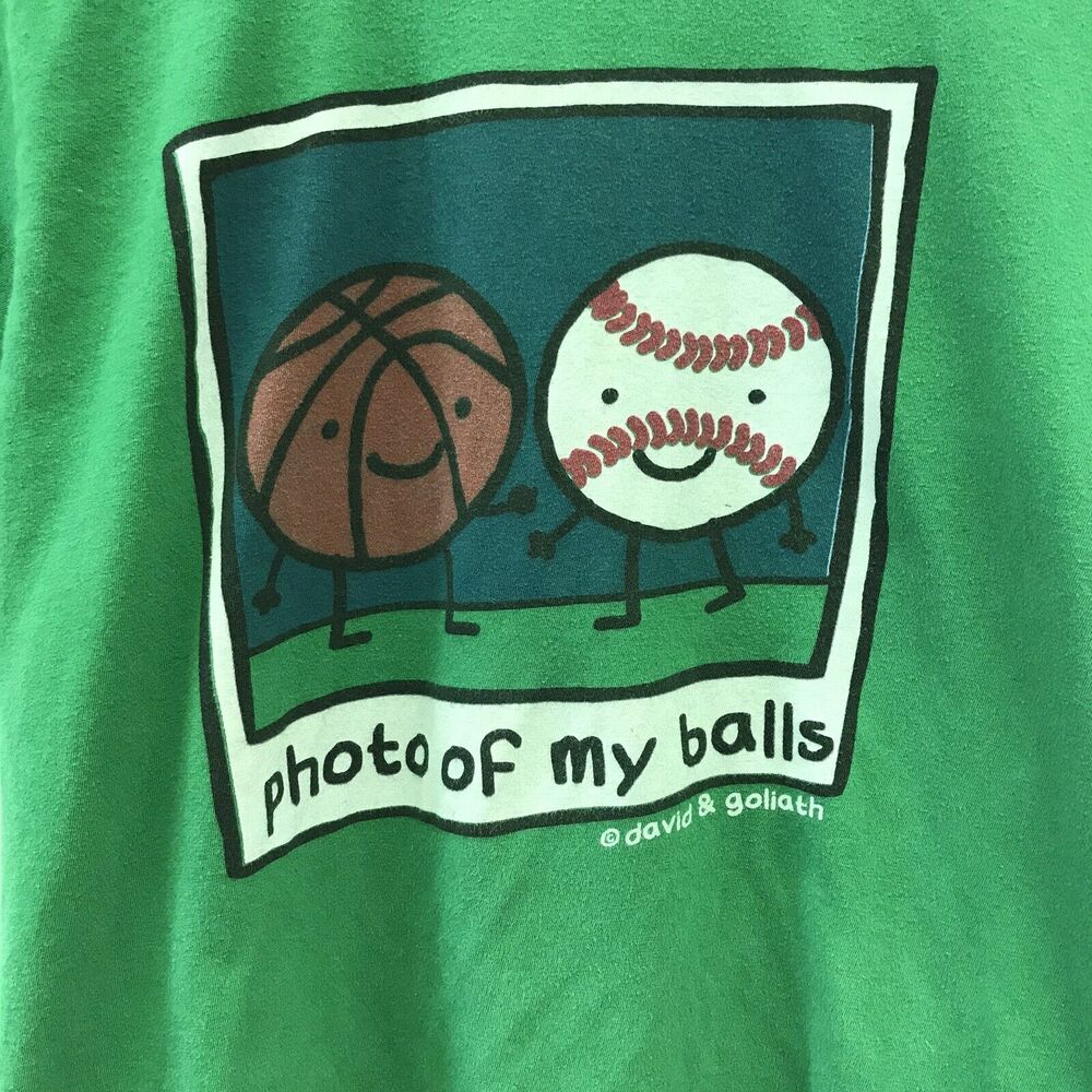 Stupid Factory T Shirt Mens Small Green Photo Of My Balls Baseball Basketball - Picture 4 of 6